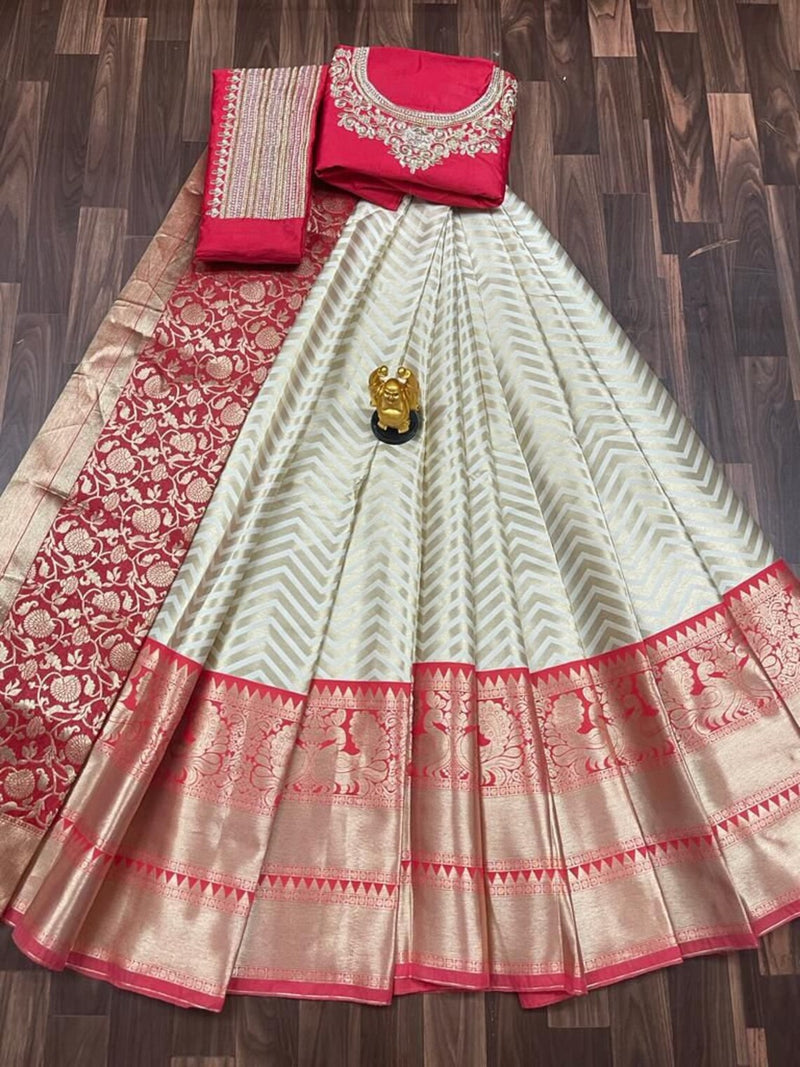 Gold Banarasi Silk Zari Weaving Pattu Half Saree